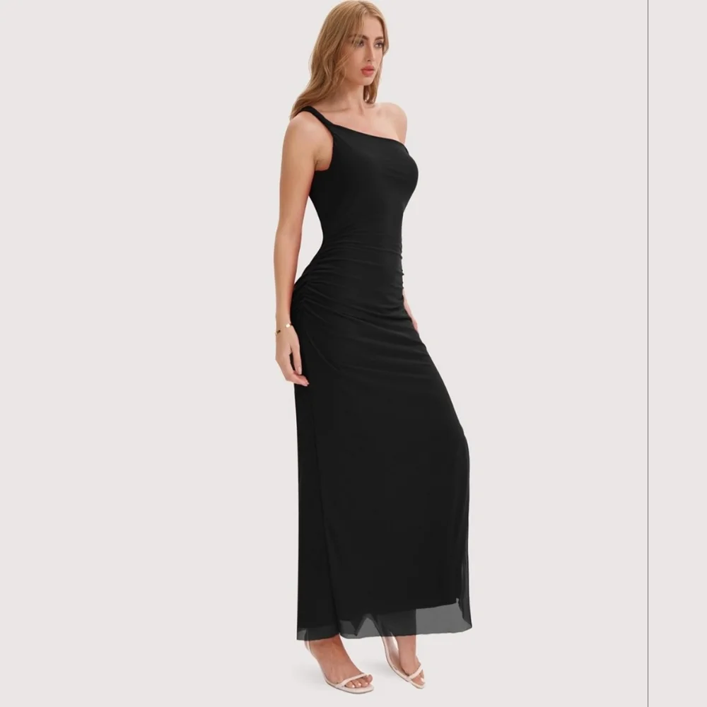 2026 New Release Modal Ruched Twist Strap Maxi Dress – Size Large – Black - Picture 1 of 5